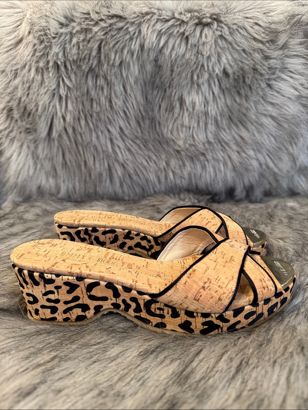 Jimmy Choo Cork Leopard Print Platform Wedge Sandals  Size 36